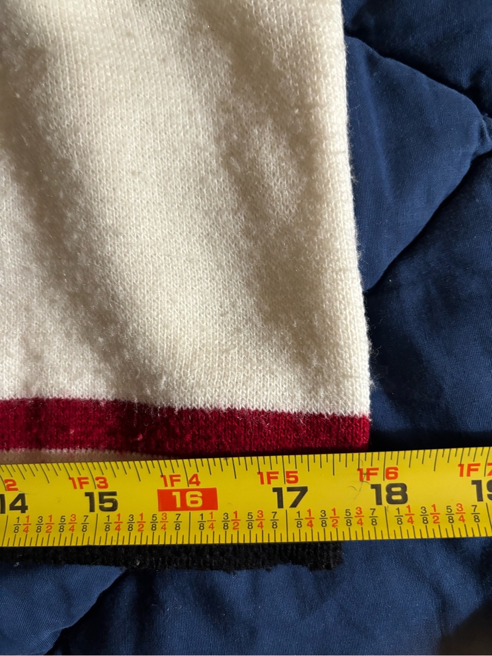 Puritan Cream Sweater with Bowling Red and Blue Strips Edge - Picture 6 of 16